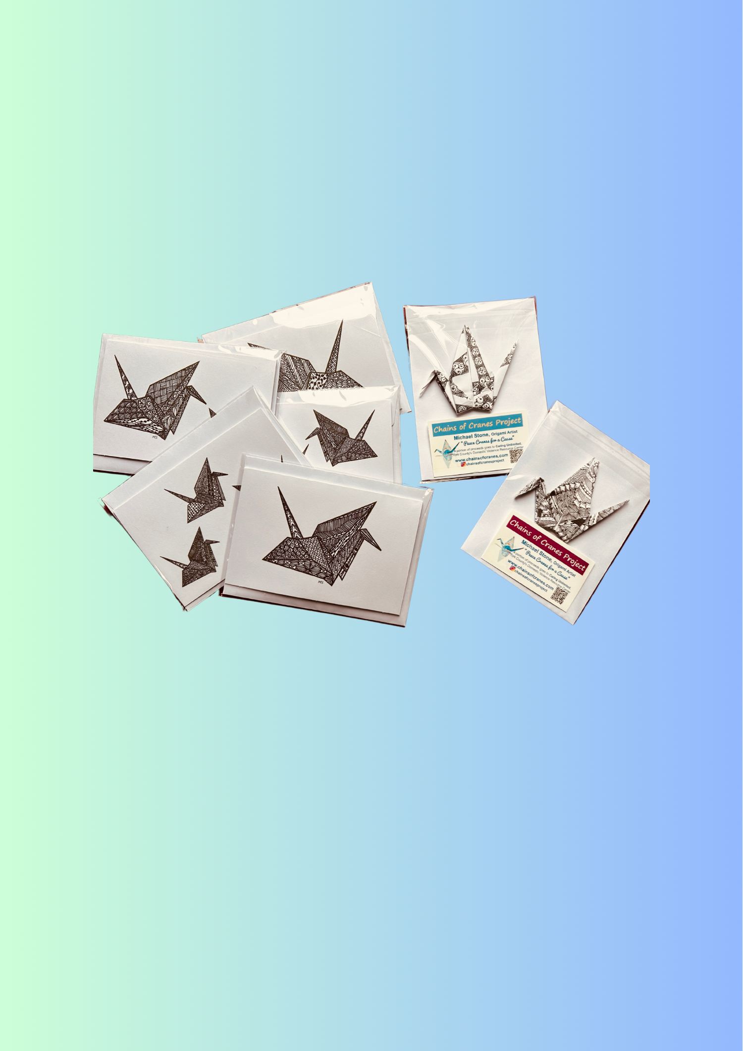 Zentangled Crane Cards